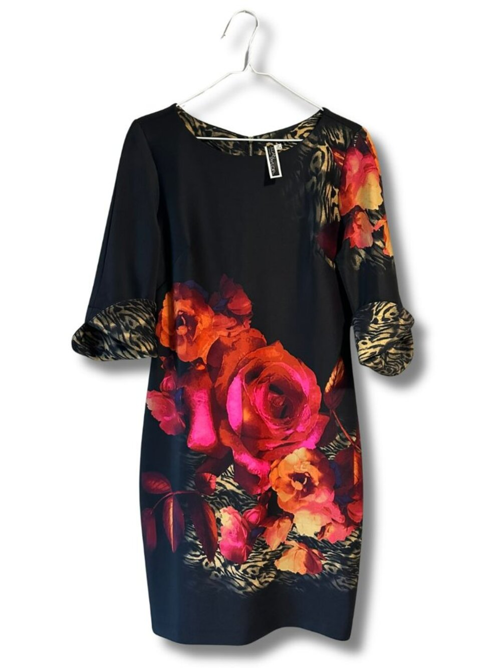 Dark Romantic Floral Leopard Sheath Dress Cocktail Size 10 Julian Taylor